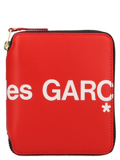 Comme Des Garçons Huge Logo Leather Compact Wallet In Red