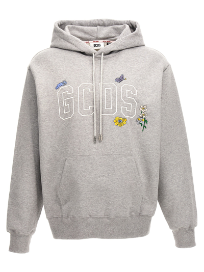 Gcds Embroidery Hoodie In Gray