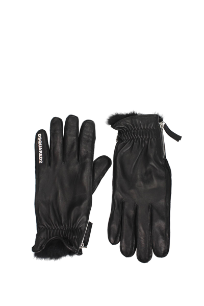 Dsquared2 Gloves Leather Black White