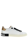 Dolce & Gabbana 'new Portofino' White Low Top Sneakers With Metallic Heel Tab And Logo Patch In Leather Woman