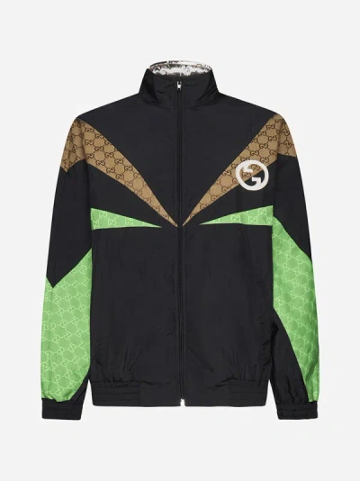 Gucci Nylon Zip Jacket In Black,multicolor