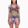 Andersson Bell Cold-shoulder Sheer Graphic-print Top In Multicolor