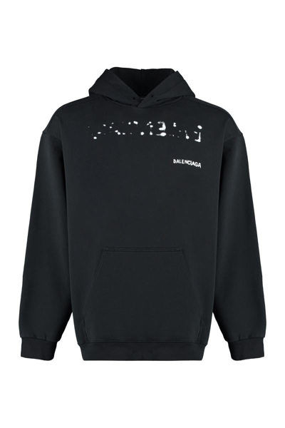 Balenciaga Logo-print Cotton-jersey Hoodie In Black