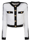 Balmain Colorblocked Tweed Knit Jacket In White