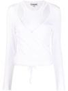 Ganni Rib Jersey Wrap Blouse In White