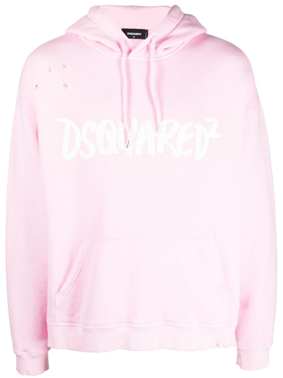 Dsquared2 Distressed-finish Cotton Hoodie In Pink