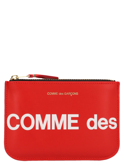 Comme Des Garçons Red Calfskin Wallet With Large Logo And Zip Closure