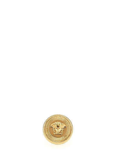 Versace Medusa Biggie Logo Engraved Ring In Gold