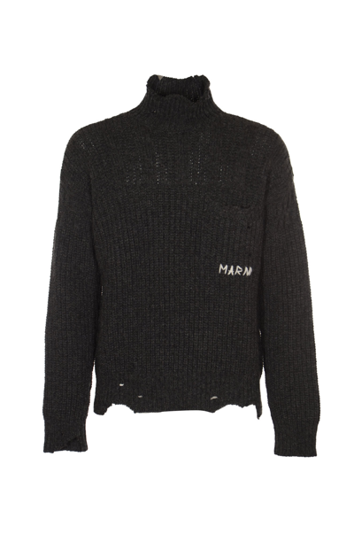 Marni Broken Fisherman Jumper In Dark Green