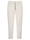 DONDUP KOONS - MULTI-STRIPED VELVET TROUSERS WITH JEWELLED BUTTONS