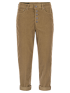DONDUP KOONS - MULTI-STRIPED VELVET TROUSERS WITH JEWELLED BUTTONS