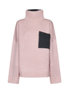 Jw Anderson Bicolor Patch Pocket Sweater In Pink Grey