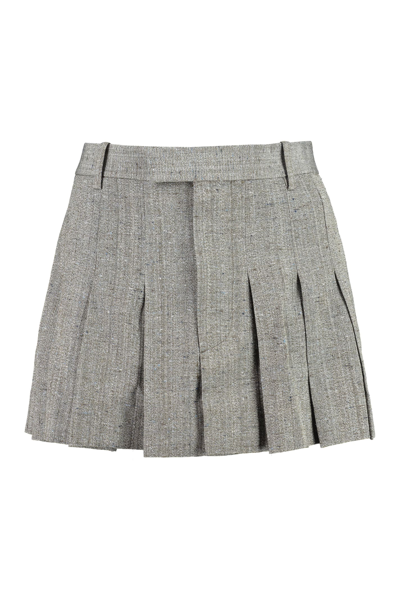 Bottega Veneta Knotted Melange Pleated Mini Skirt In Brown