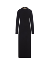 RABANNE BLACK LONG DRESS WITH CHAIN ON NECKLINE