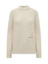 Ganni Womens Egret Logo-embroidered Round-neck Alpaca-blend Jumper In Egret
