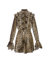 ROBERTO CAVALLI LEOPARD MINI DRESS WITH RUFFLES AND ASYMMETRICAL HEMLINE