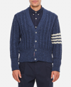 THOM BROWNE TWIST CABLE CLASSIC V NECK CARDIGAN IN DONEGAL 4 BAR STRIPE