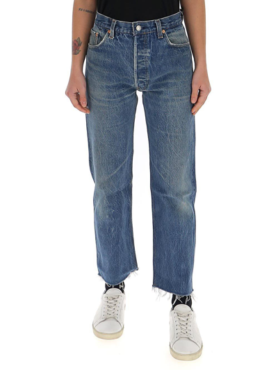 Re/done Faded Boyfriend Denim Jeans In Blue