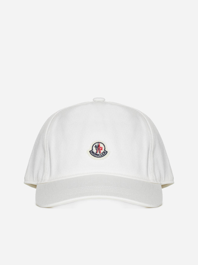 Moncler Cotton Logo Baseball Cap In Ivory
