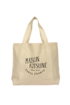 Maison Kitsuné Logo Print Tote In Ecru