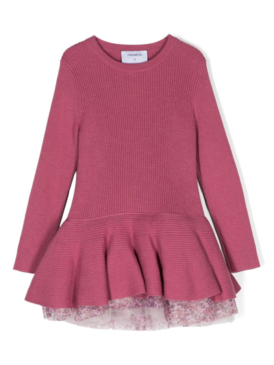 Simonetta Kids' Double-layer Knit Dress In Pink