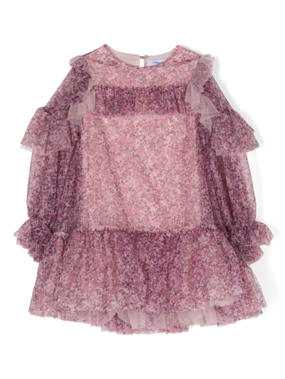 Simonetta Kids' Ruffled Floral-print Cotton Dress In Multicolor