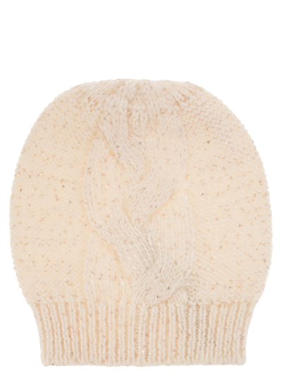 Peserico Wool, Silk And Cashmere Braided Cap In Cream