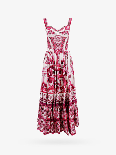 Dolce & Gabbana Graphic-print Sleeveless Dress In White,fuchsia