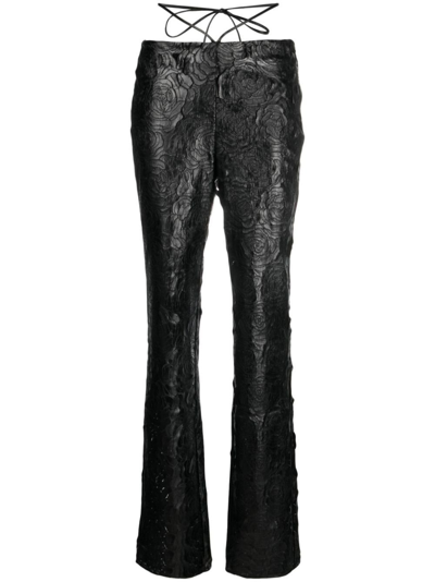 Rotate Birger Christensen Floral-embroidered Straight-leg Trousers In Schwarz