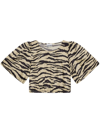 Ganni Zebra-print Crinked Cropped T-shirt In 531