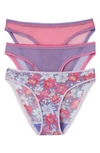 On Gossamer Mesh Hip Bikinis, Set Of 3 In Sketchbook Floral Multi