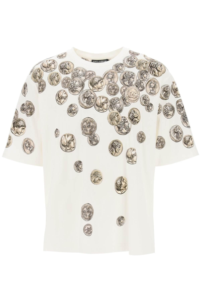 Dolce & Gabbana Coin Print Cotton T-shirt In White