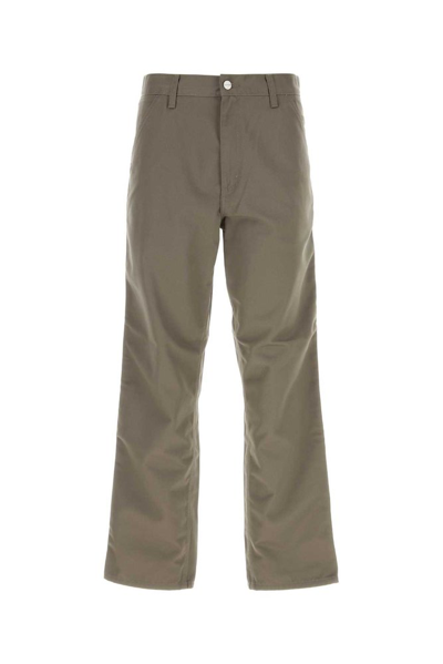 Carhartt Wip Logo Patch Straight Leg Pants In Beige