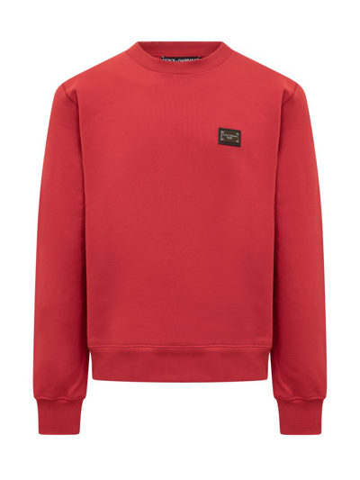 Dolce & Gabbana Logo Plaque Crewneck Sweatshirt In Red