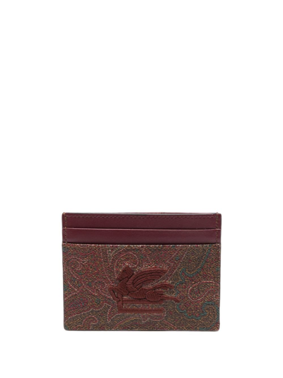 Etro Paisley Embroidered Logo Card Case In Brown