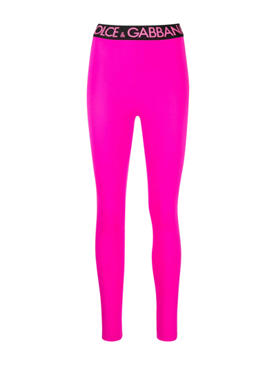 Dolce & Gabbana Logo-waistband High-rise Leggings In Pink & Purple