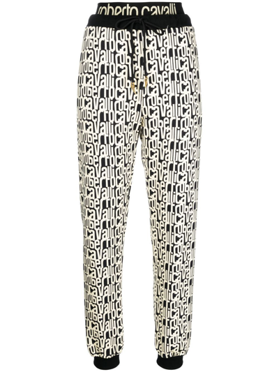 Roberto Cavalli Snakeskin-print Track Pants In Black