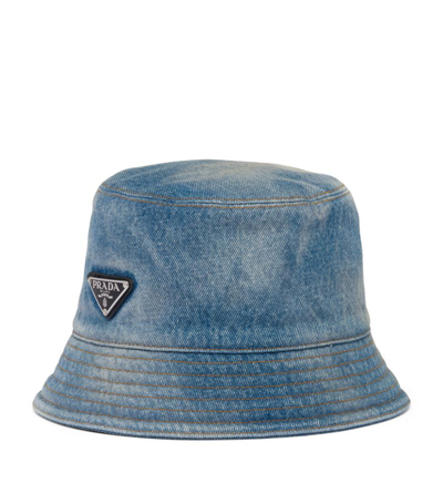 Prada Denim Bucket Hat In Blue