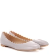 Chloé Lauren Scalloped Leather Ballet Flats In Dove Grey
