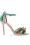 MALONE SOULIERS EUNICE METALLIC LEATHER-TRIMMED SATIN SANDALS