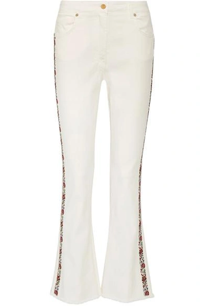 Etro Embroidered Side Panel Cropped Jeans In White