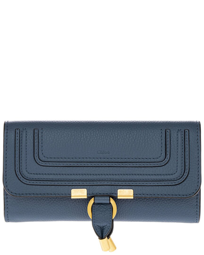 Chloé Marcie Long Leather Wallet In Blue