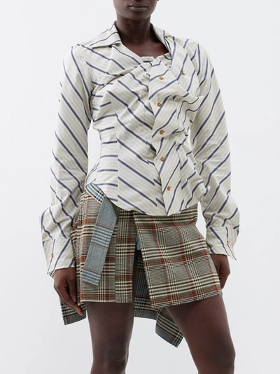 Vivienne Westwood Asymmetric Striped-cotton Shirt In Sage Green