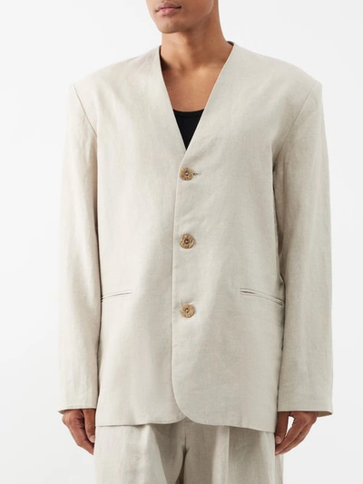 Albus Lumen Collarless Linen Suit Jacket In Natural