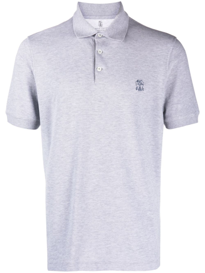 Brunello Cucinelli Grey Logo Print Polo Shirt