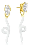 House Of Frosted Brynn White Topaz Enamel Vine Drop Earrings In White