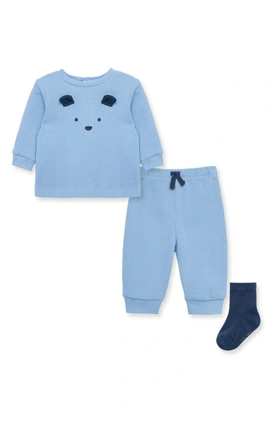 Little Me Boys' Bear Waffle Knit Tee, Joggers, & Socks Set - Baby In Blue