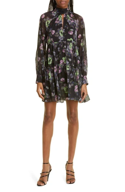 Cinq À Sept Revina Midnight Bloom Floral Print Long Sleeve Dress In Midnight Multi