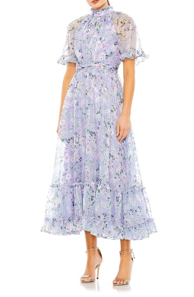 Mac Duggal Floral Raglan Sleeve Cocktail Dress In Lilac Multi