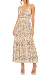 Mac Duggal Floral Print Ruffle Tiered Midi Dress In Ivory Multi